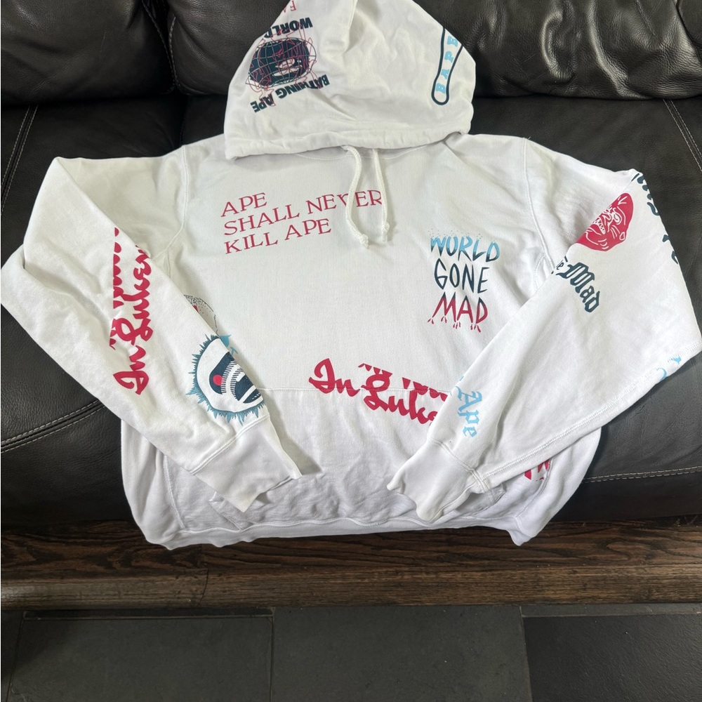 Bape White Graphic Hoodie